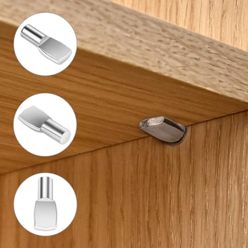 1/4 Inch Spoon-Shaped Shelf Pegs - 100 Pack Nickel-Plated Steel Shelf Support Pins for Cabinet Furniture Kitchen Replacement 9mm Pin Length Corrosion