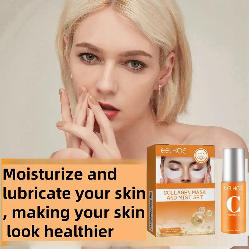 1Pack Eye Mask + 50ml Spray Of Eye Masks Vitamin C Brightening Facial Spray Collagen Eye Mask Set