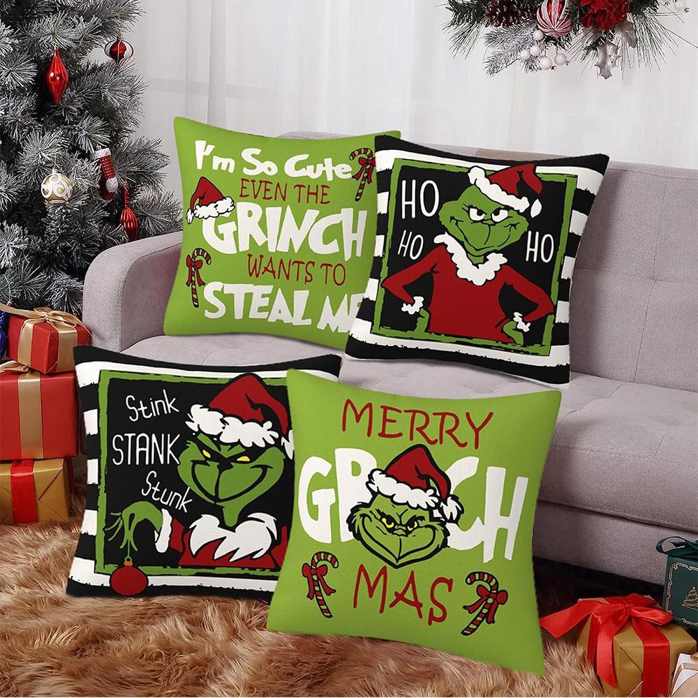 

4 шт. Різдвяні наволочки Grinch 18x18 дюймів для домашнього декору дивана