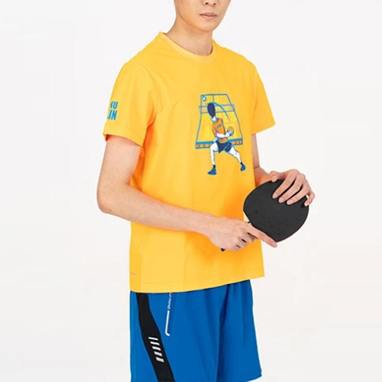 Li-Ning Cartoon Print Quick-Dry Round Neck Short Sleeve T-Shirt Men Tops Fluorescent-Orange AHSS239-1