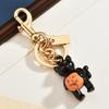 Black Cat With Pumpkin Keyring Alloy Cute Animal Decor For Bags And Keys