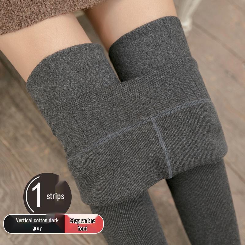 Women's High-Waisted Gray Velvet Leggings: Slimming, Warm, Vertical Stripes for Autumn/Winter.