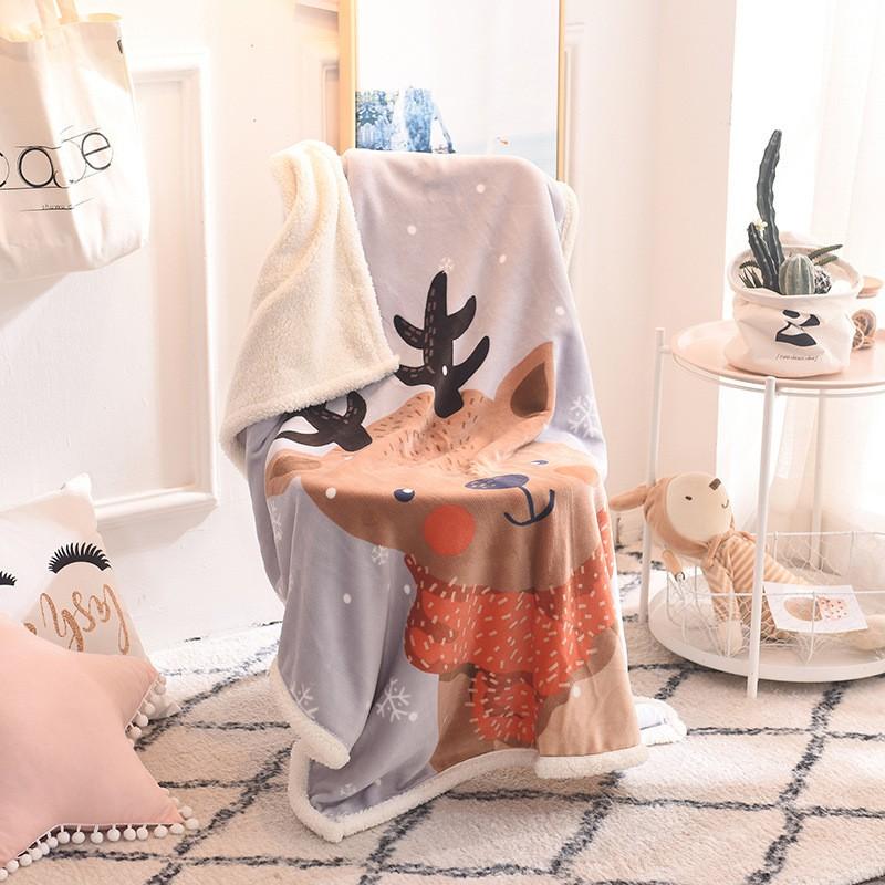 Soft Cartoon Fleece Blanket Toddlers Nap Time Double-Layer Sherpa 100x140cm Kids Bedding