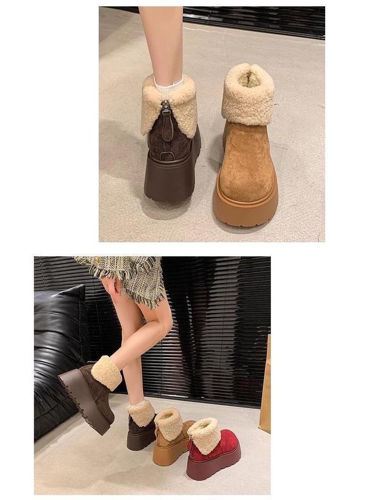 Damen Flauschige Dicksohlige Kurze Mode Schneestiefel mit Samtfutter und Plateausohle - Lagerware