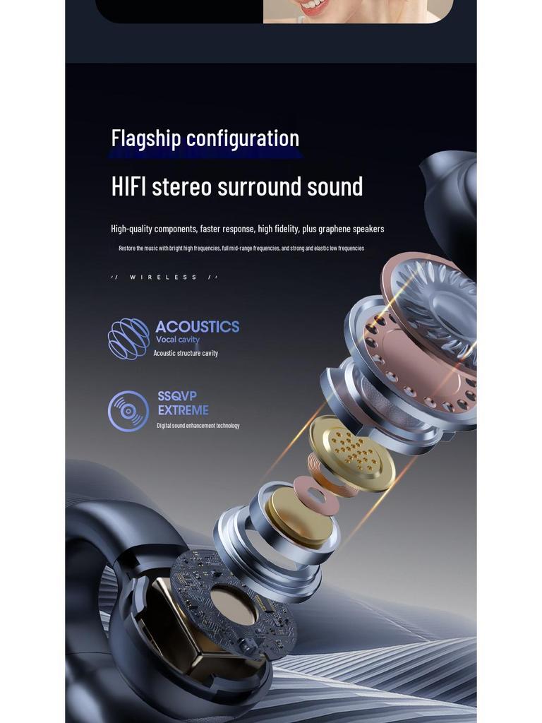 M38 Bluetooth Bone Conduction Earphones - Noise Cancelling, Super Long Battery Life, Wireless Ear Clip, Ideal for Sports.