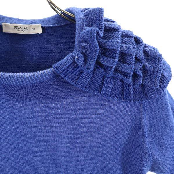 PRADA Made in Italy Wool Blend Short sleeve design knit 38 Blue sweater Women Used