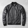 Veste en cuir de vachette véritable de taille chinoise pour hommes, manteau de baseball en cuir matelassé pour hommes, veste courte à col mince, manteau de grande taille pour printemps et automne