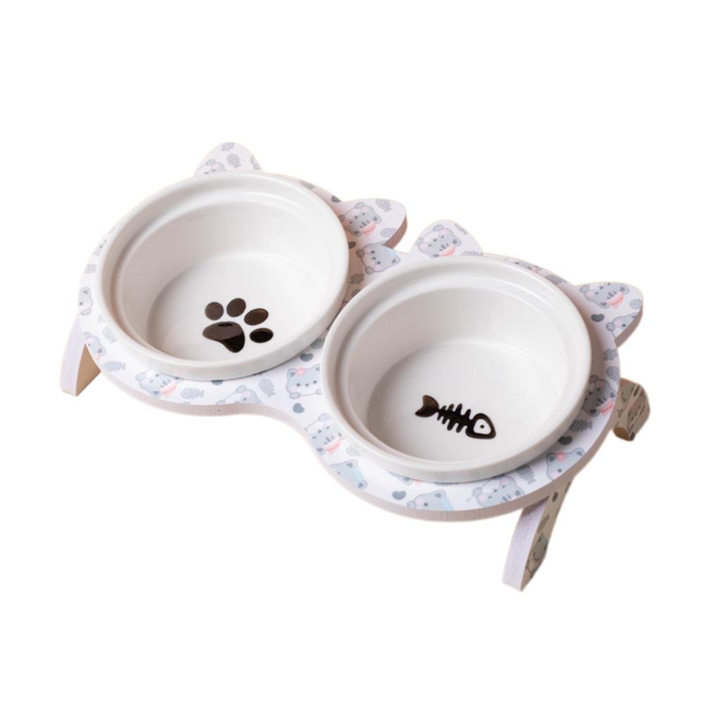 Cervical Protection Ceramic Cat Bowl with Stand Double Bowl Cat Feeding Dish  Water