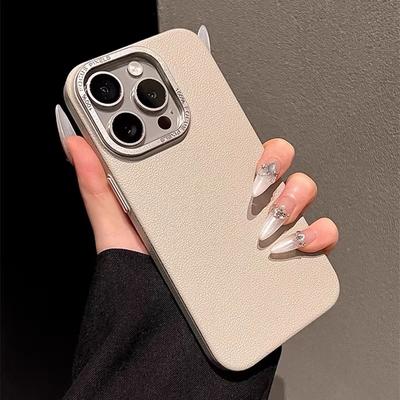 Funda de Lujo con Textura de Cuero y Protección Metálica para Cámara para iPhone 15 14 Plus 13 12 16 Pro Max Cubierta Suave de Silicona Mate a Prueba de Golpes