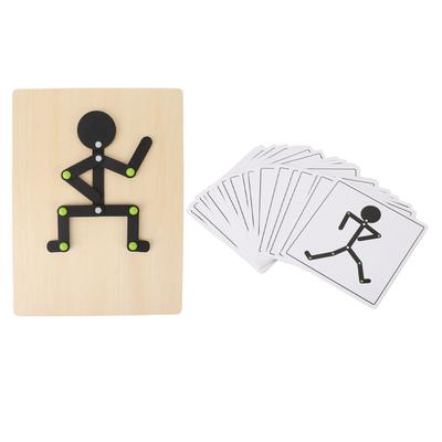 Holz-Strichmännchen-Spielzeug Frei bewegliche Gliedmaßen Pädagogisches Strichmännchen-Puzzlespielzeug mit 24 Karten