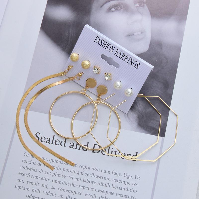 

Набор серег, винтажные популярные серьги с геометрическим кругом, металлические длинные простые серьги, ювелирные изделия с металлическим жемчугом