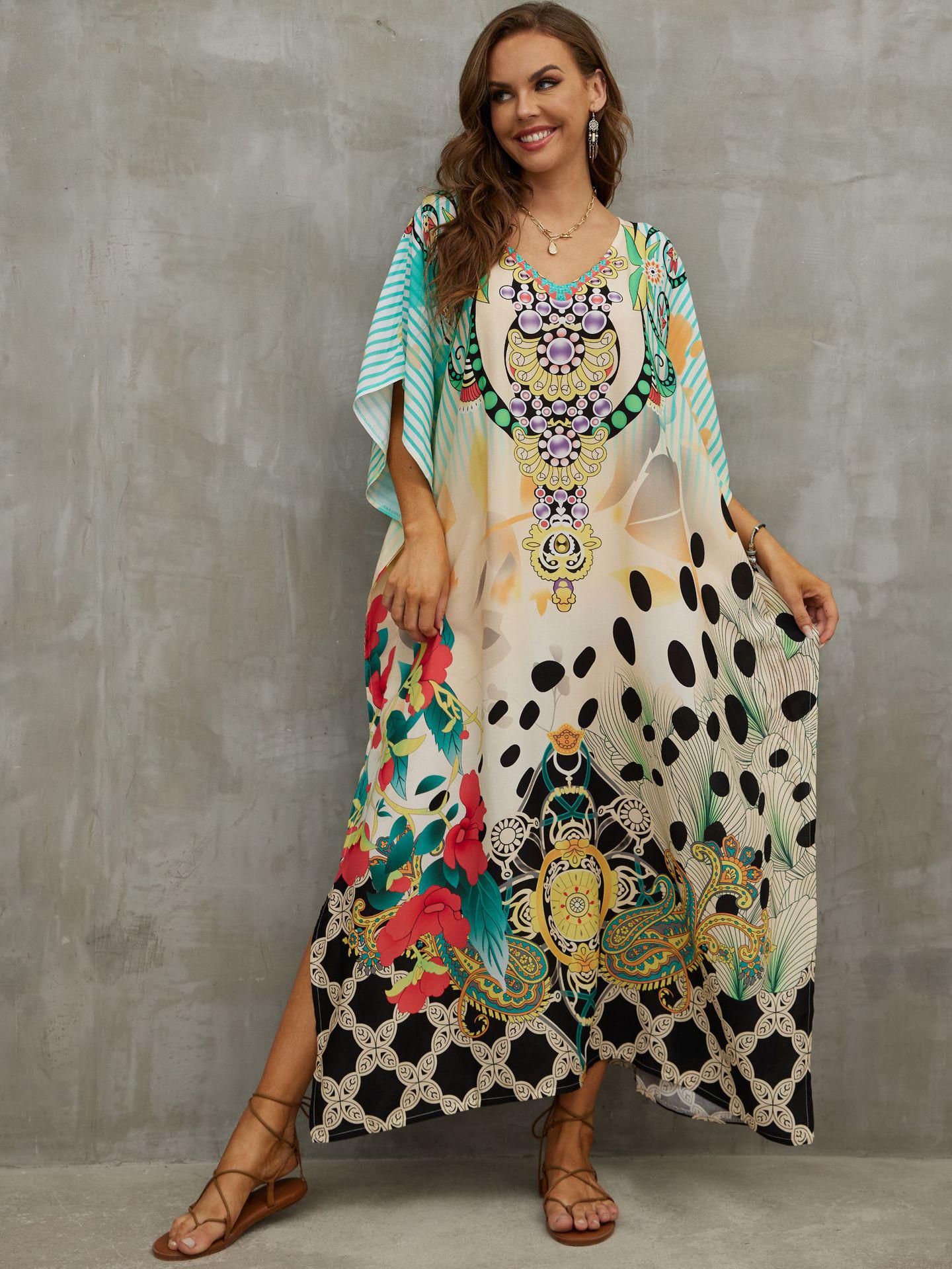 

Пляжная туника свободного кроя из вискозы с принтом One Size