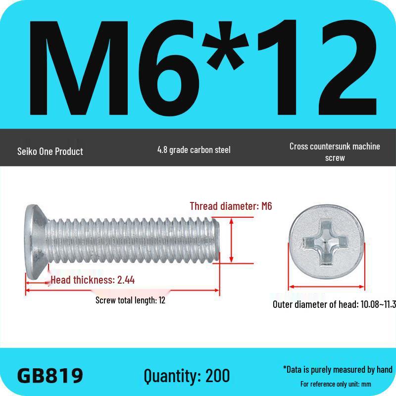 GB819 Zinc-Plated Carbon Steel Phillips Countersunk Screws: M2-M10