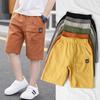 Children Boys Shorts Casual Solid Color Elastic Waist Boys Cargo Pants Summer Calf Length Kids Trousers Sport Pants for 2-12 Yrs