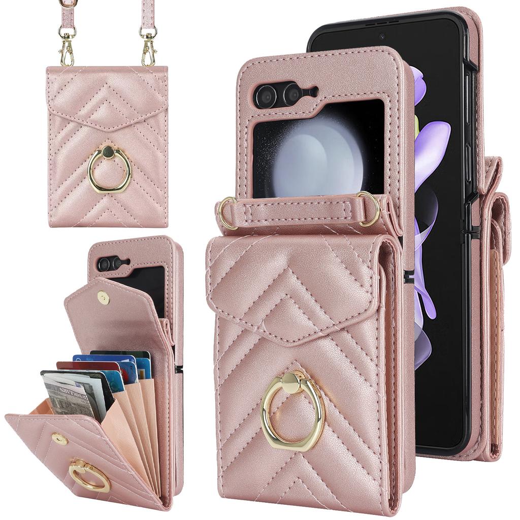 Geeignet für Das Neue Samsung ZFlip6 Crossbody Organ Handyhülle Faltbares ZFlip7 Kleine Duftring Handy Lederhülle