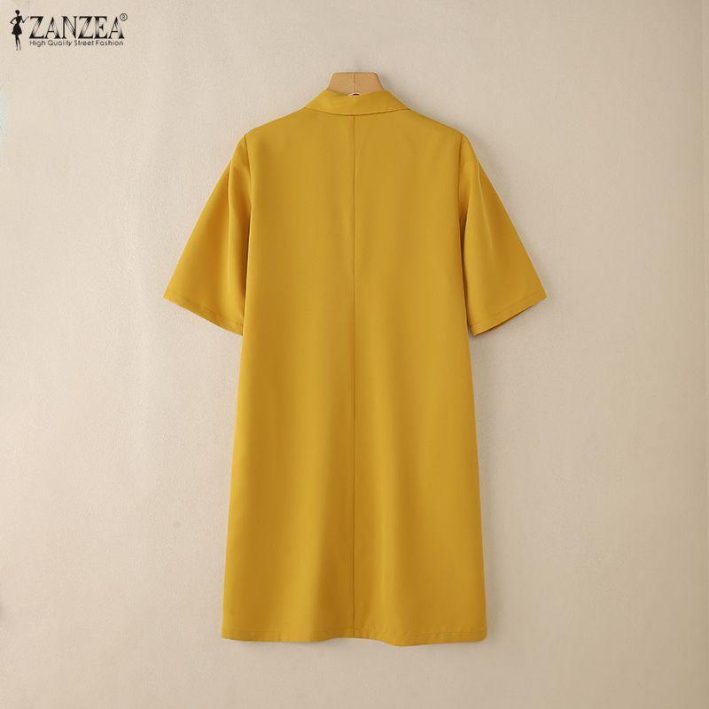 ZANZEA Women Casual Turn Down Collar Loose Summer Half Sleeve Shirt Dress