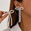 French Bow Tassel Stud Earrings, Simple Imitation Pearl Knotted Bowearrings