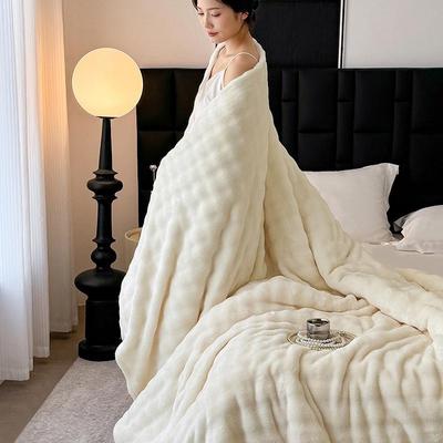 Soft Faux Rabbit Fur Plush Blanket - Thick Solid Color for Bed, Office, or Sofa