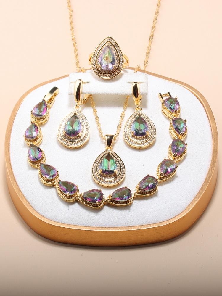African Nigeria  Gold Plated Luxury Jewelry Sets Italian Wedding Dress Cz Accessories 13-Colors 5-Piece Sets For Women  Gift