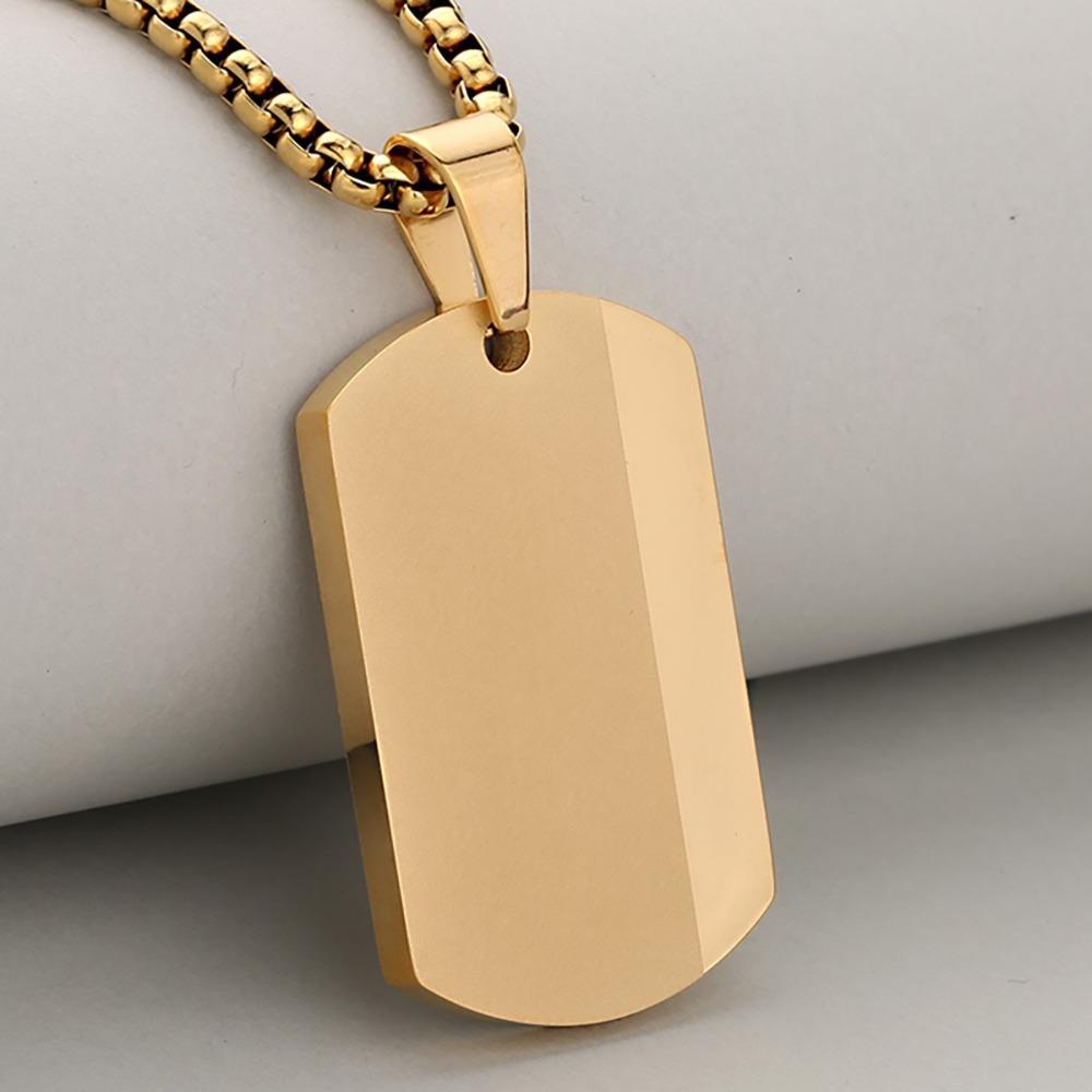 Blank Tag Men's Pendant Necklaces Stainless Steel Chain Necklace Square Pendant For Men and Women