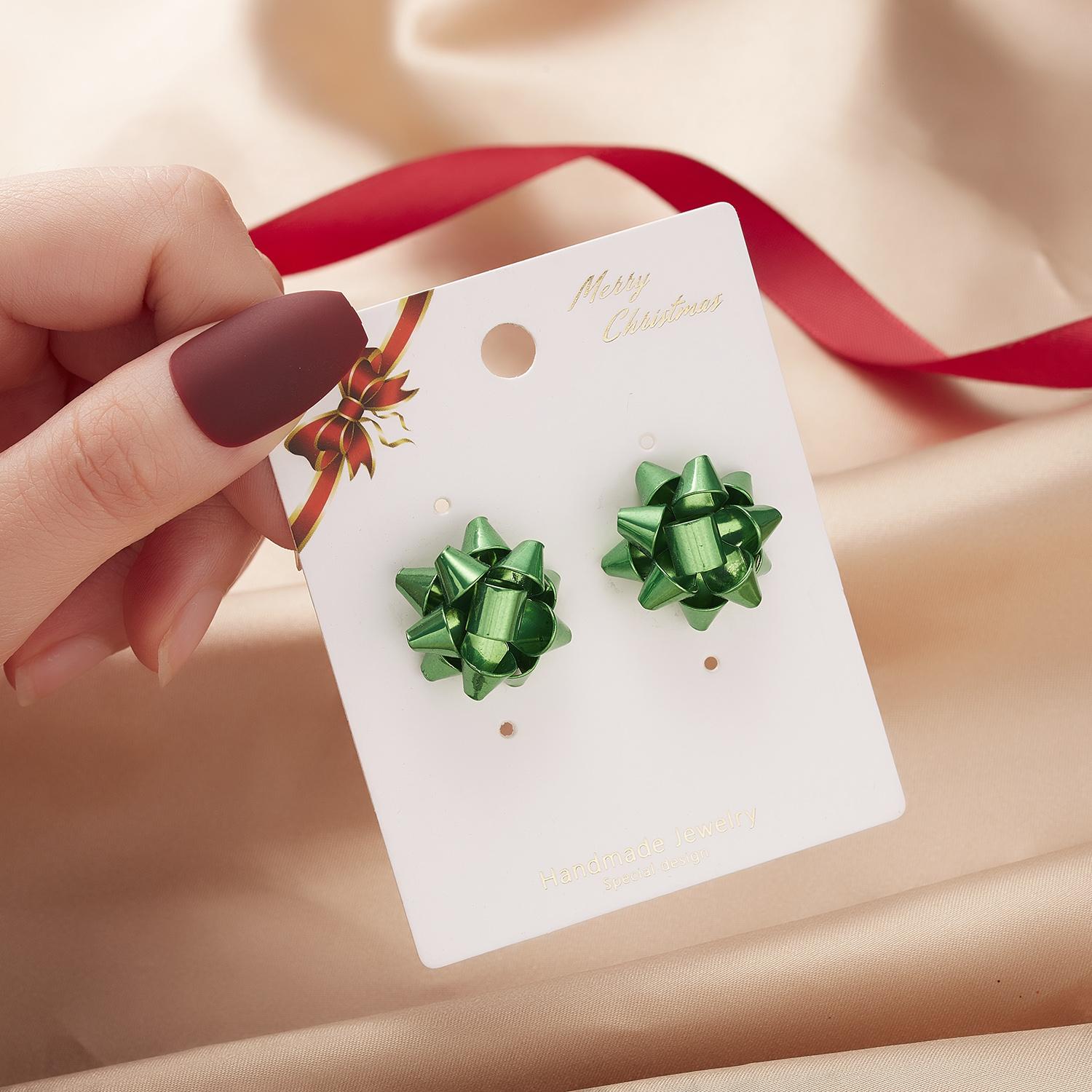 

Handmade Christmas Stud Earrings For Women Red Green Xmas Color Ribbons Earrings Merry Christmas New Year Party Jewelry Gift