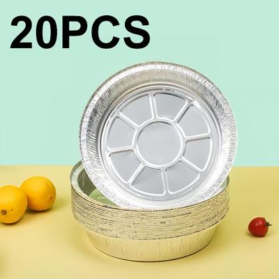 20PCS Air Fryer Special Aluminum Foil Tin Foil Tray One-time Thickened Circular Household Dessert Baking Barbecue Tin Paper Box