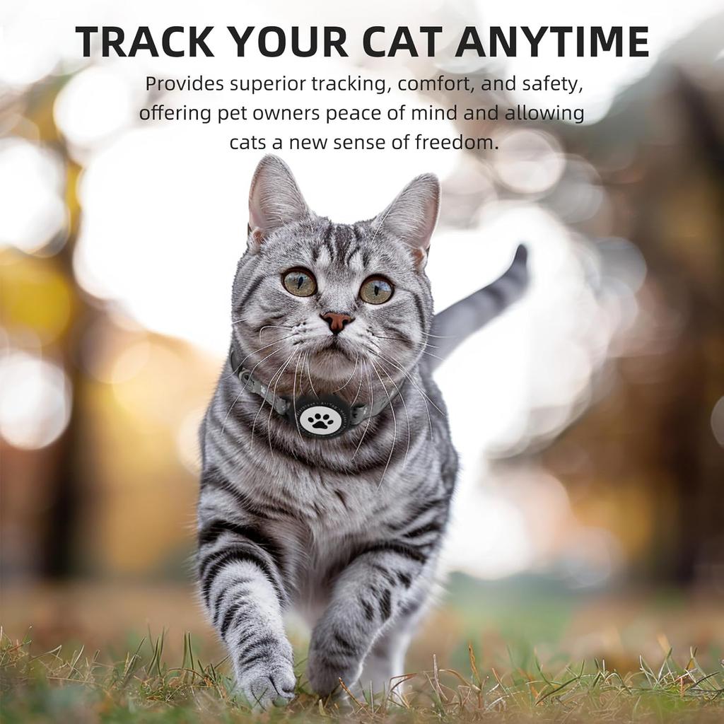Waterproof Airtag Cat Collar, Reflective Cat Airtag Collar with Bell, Breakaway Cat collar AirTag Holder, Lightweight Kitten Collar for Apple Air