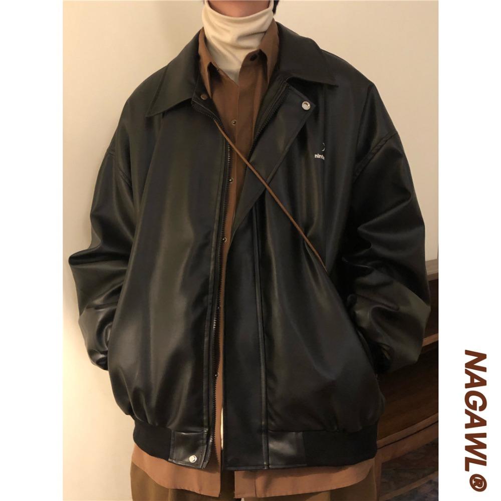 

Весенне-осенняя новая американская ретро трендовая марка куртка из искусственной кожи мужская bf тренд функциональная ветрозащитная свободная уличная хулиганская красивая куртка XXXL чёрный