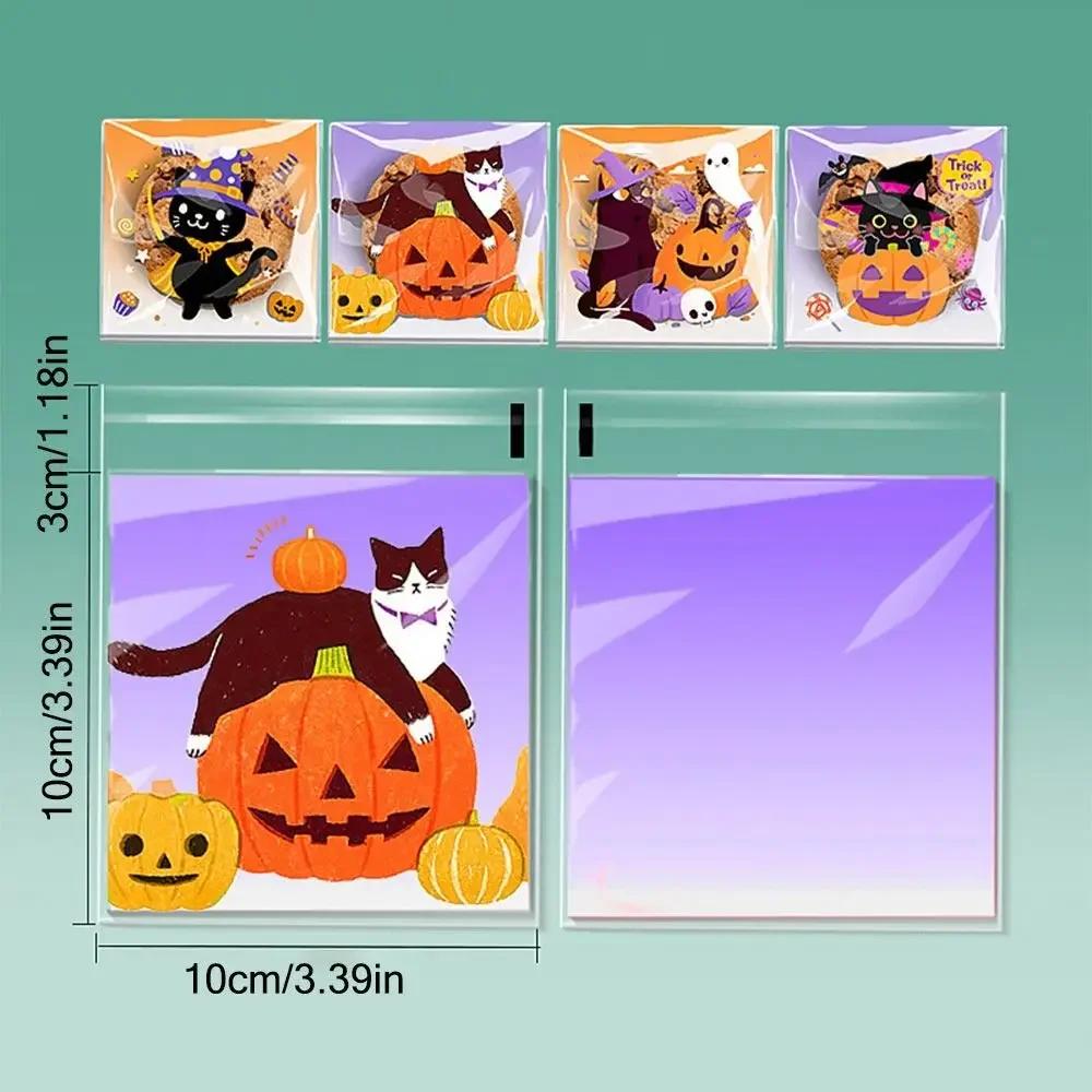 100PCS Mixed Pattern Halloween Candy Bags 10*10cm+3cm OPP Sugar Cookies Bag Self-sealing Transparent Cellophane