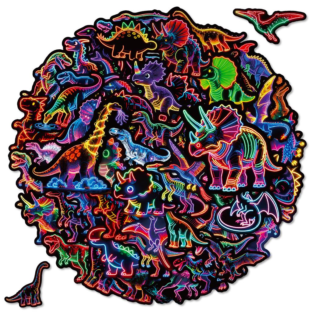 56 Neon Colorful Retro Dinosaur Graffiti Stickers Creative Handmade Stickers