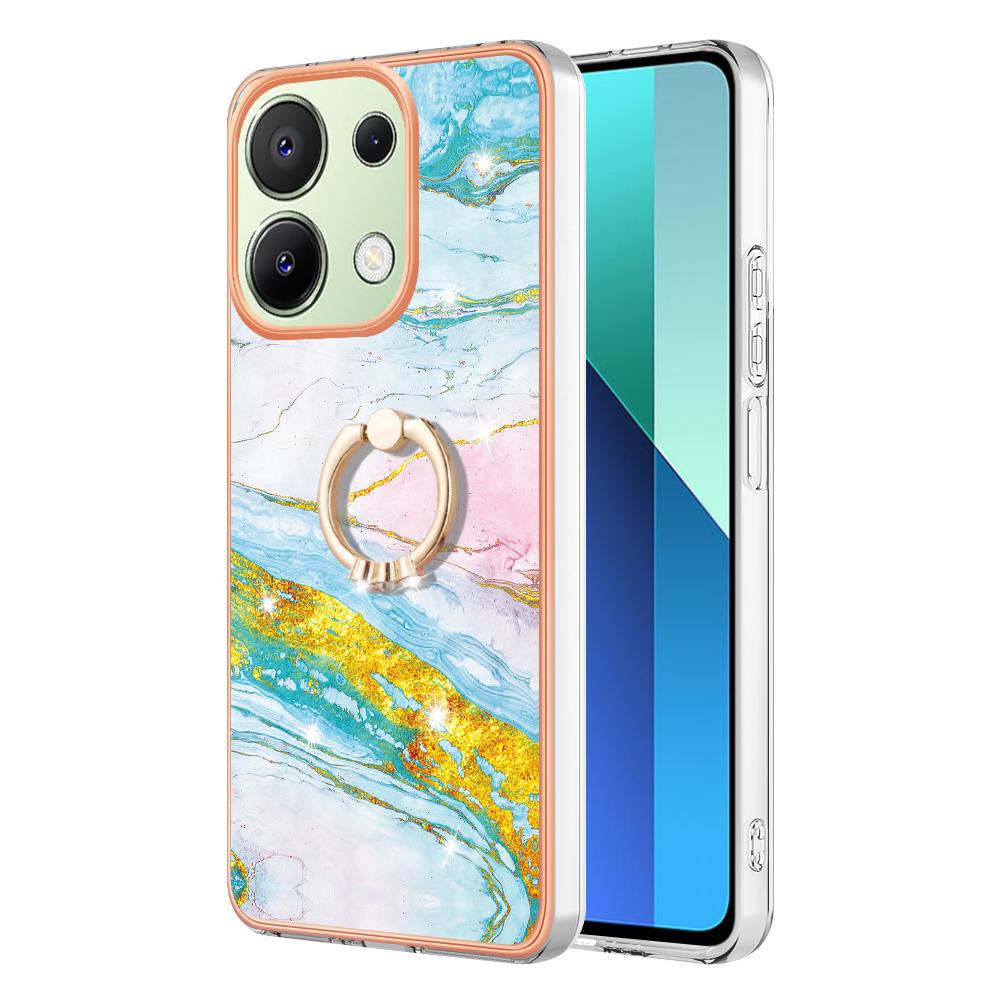 For Xiaomi Redmi Note 13 4G Case with Ring Kickstand Marble Pattern Electroplating TPU Back Cover
