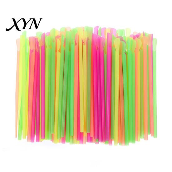 Fluorescent Color Straws 50/100Pcs Spoon Straw for Smoothie, 2 in 1 Disposable Eco-friendly Plastic with Spoon, Slush Milkshake Bubble Tea Convenient