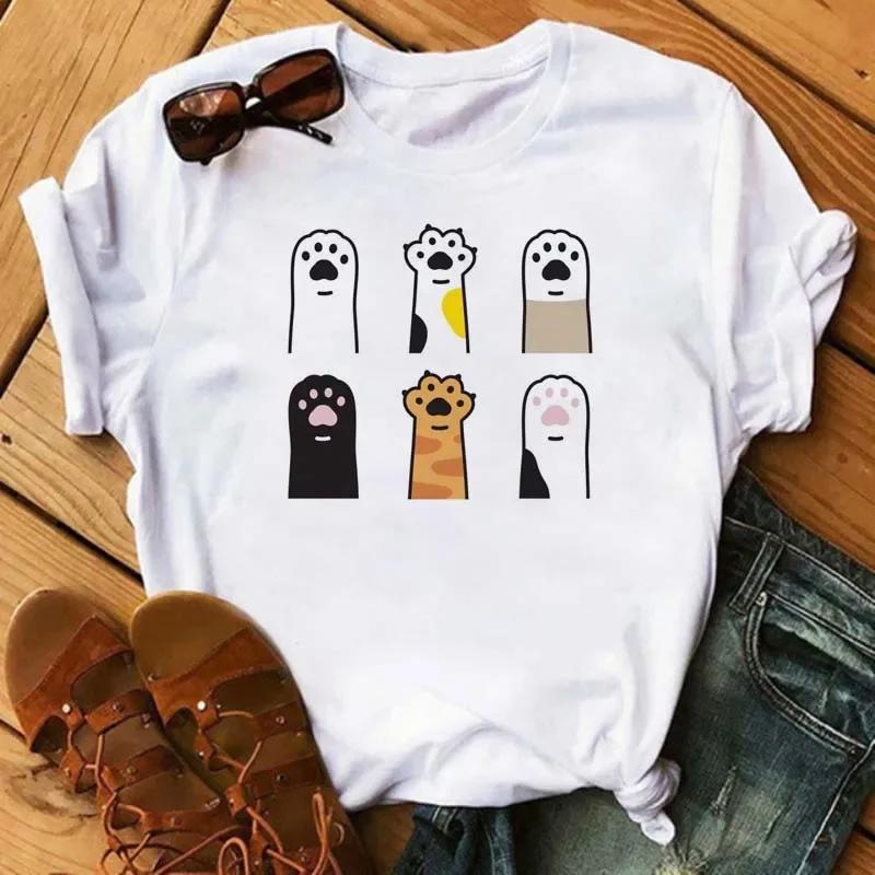 Maycaur Kawaii Cats Print Summer Cute Women Tshirt Funny Cartoon T Shirt FeUnisex Ullzang Tshirt 90s Fashion Korean Style Top Tee