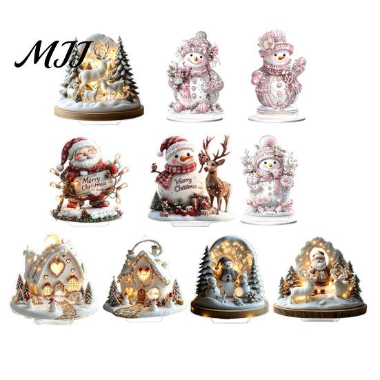 Christmas Party Centerpieces Winter Ornaments, Double-sided Acrylic Snowman/Santa Claus/Reindeer/Cottage Table Snow Scene Ornaments Decorations