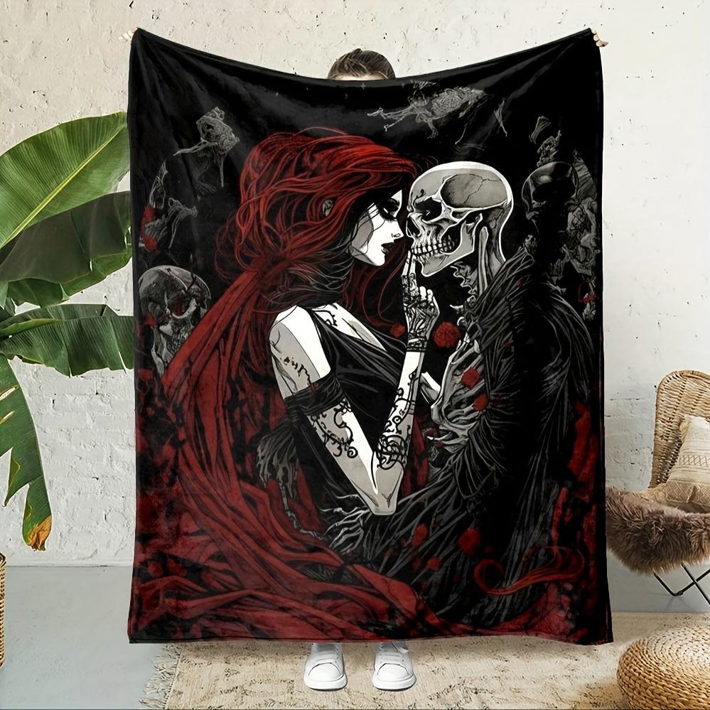 

Gothic Love Skull Blanket - Soft Cozy Throw with Red and Black Design,Perfect for Bedroom Decor, Unique Gift for Dark Art Lovers 75x90cm