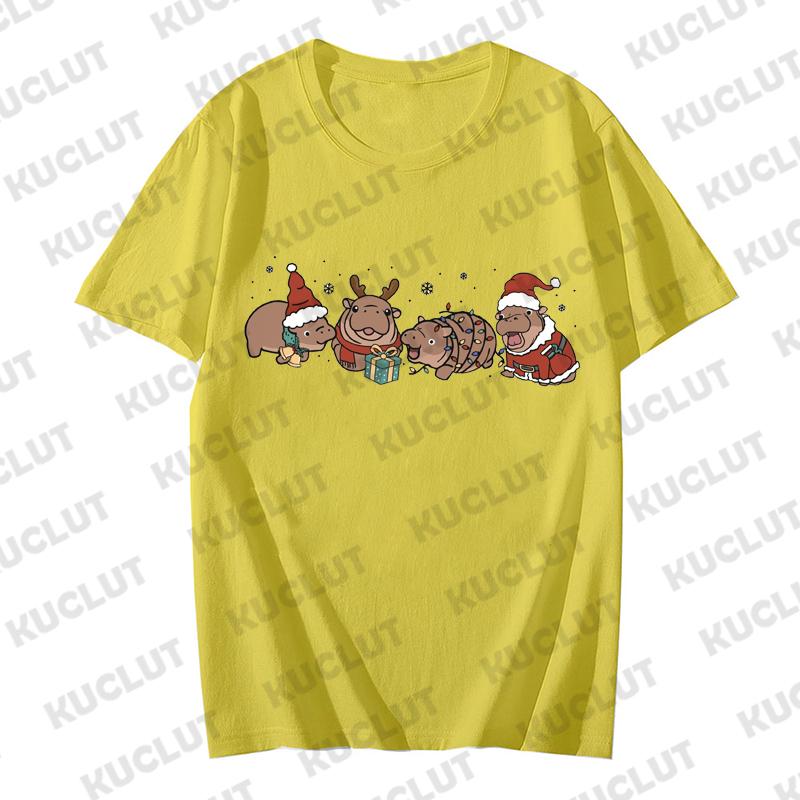 Moo Deng Anime Shirt Baby Pygmy Hippo Moo Deng T-shirts for Women Men Merry Christmas Trendy Costume Short Sleeve Tshirts Tops