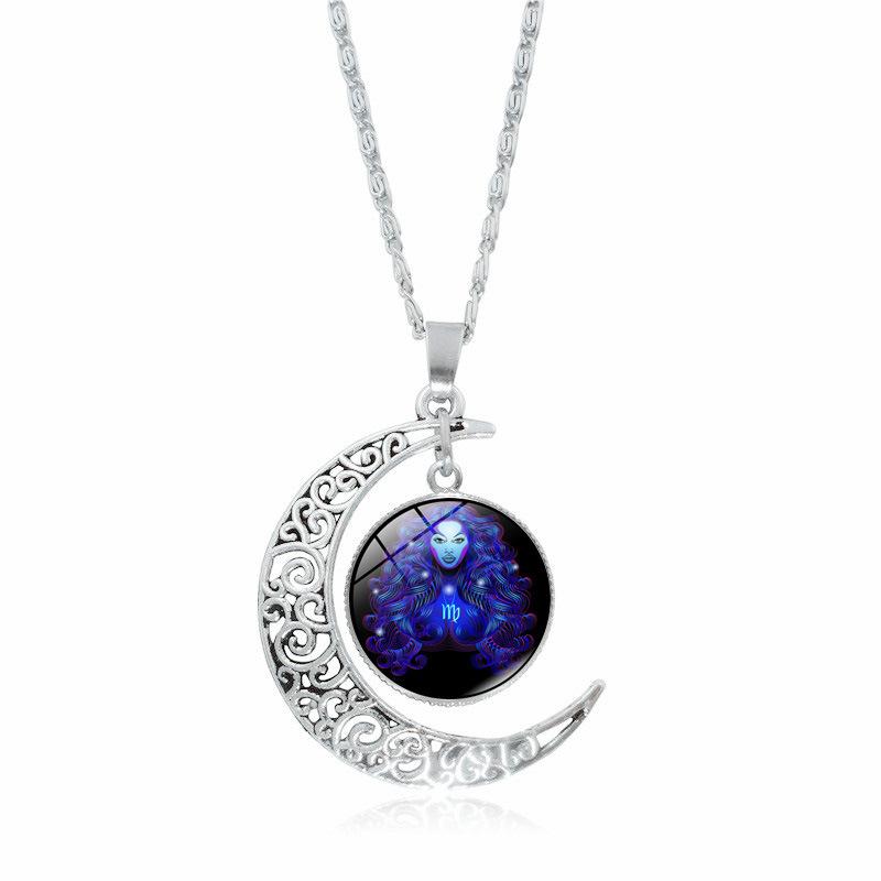 12 Constellation Necklace, Chinese Zodiac, Time Stone, Moon Glass Pendant, Christmas gift, Stocking stuffers, Valentine's Day gift, girlfriend gift