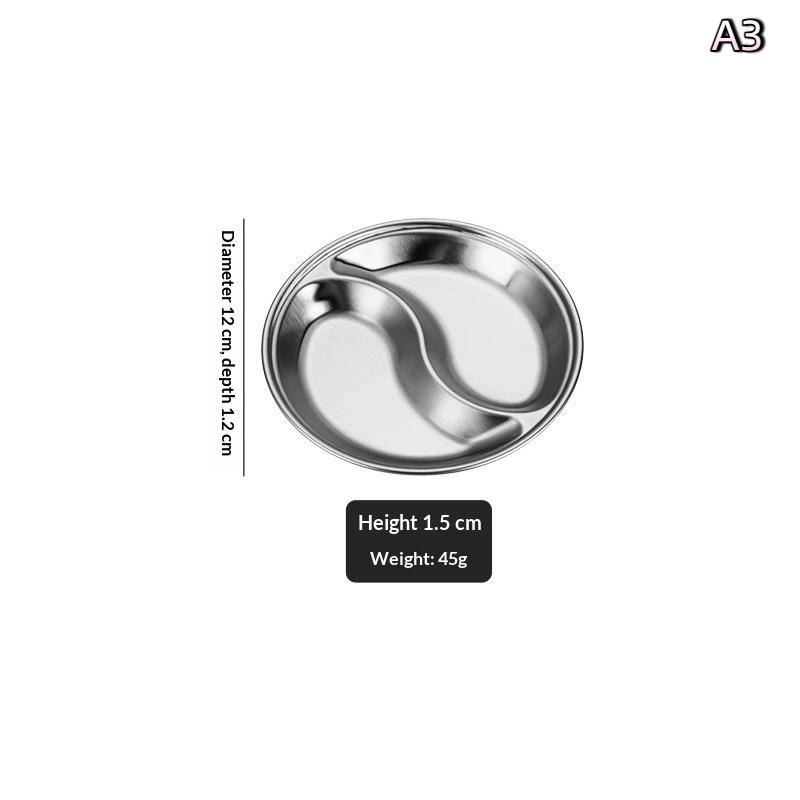 Stainless Steel Circular Divided Plate Sauce Dish Food Sauce Dish For Roast Meat Dipping Household Seasoning Snack Plate Kitchen