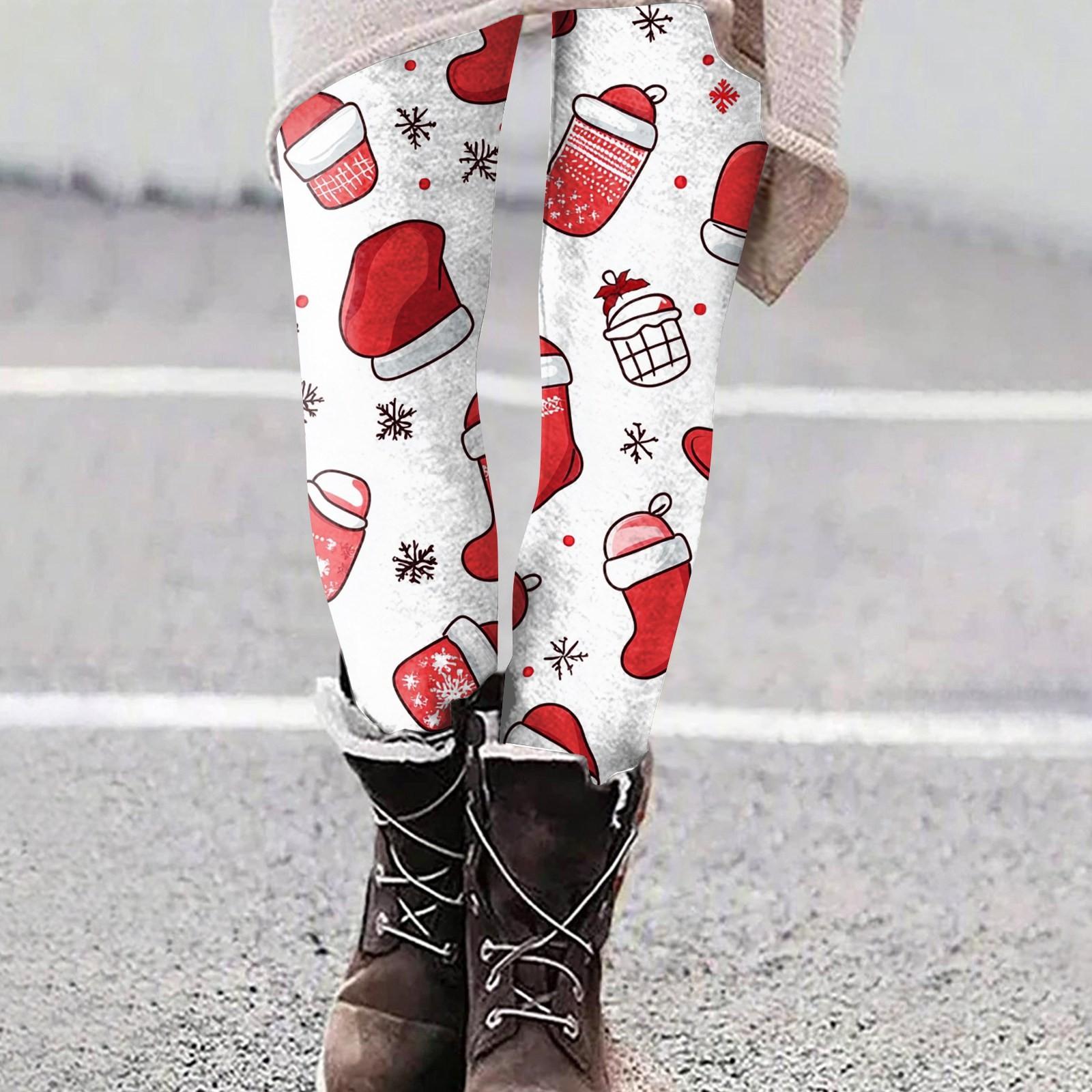 

Женские повседневные уличные брюки с рождественским узором, облегающие эластичные укороченные брюки для йоги XL белый
