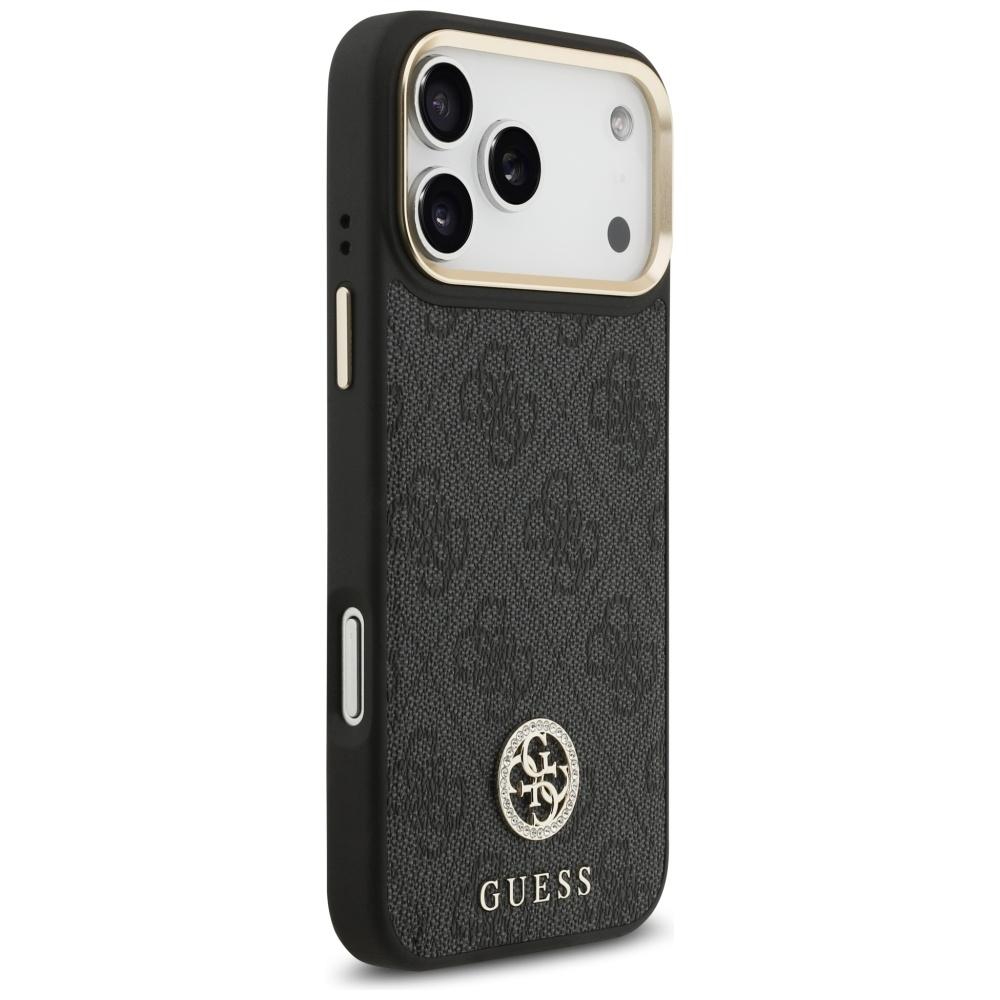 Guess 4G Strass Logo & Big StrapMetal Buttons MagSafe Case for iPhone 17 Pro Max Black