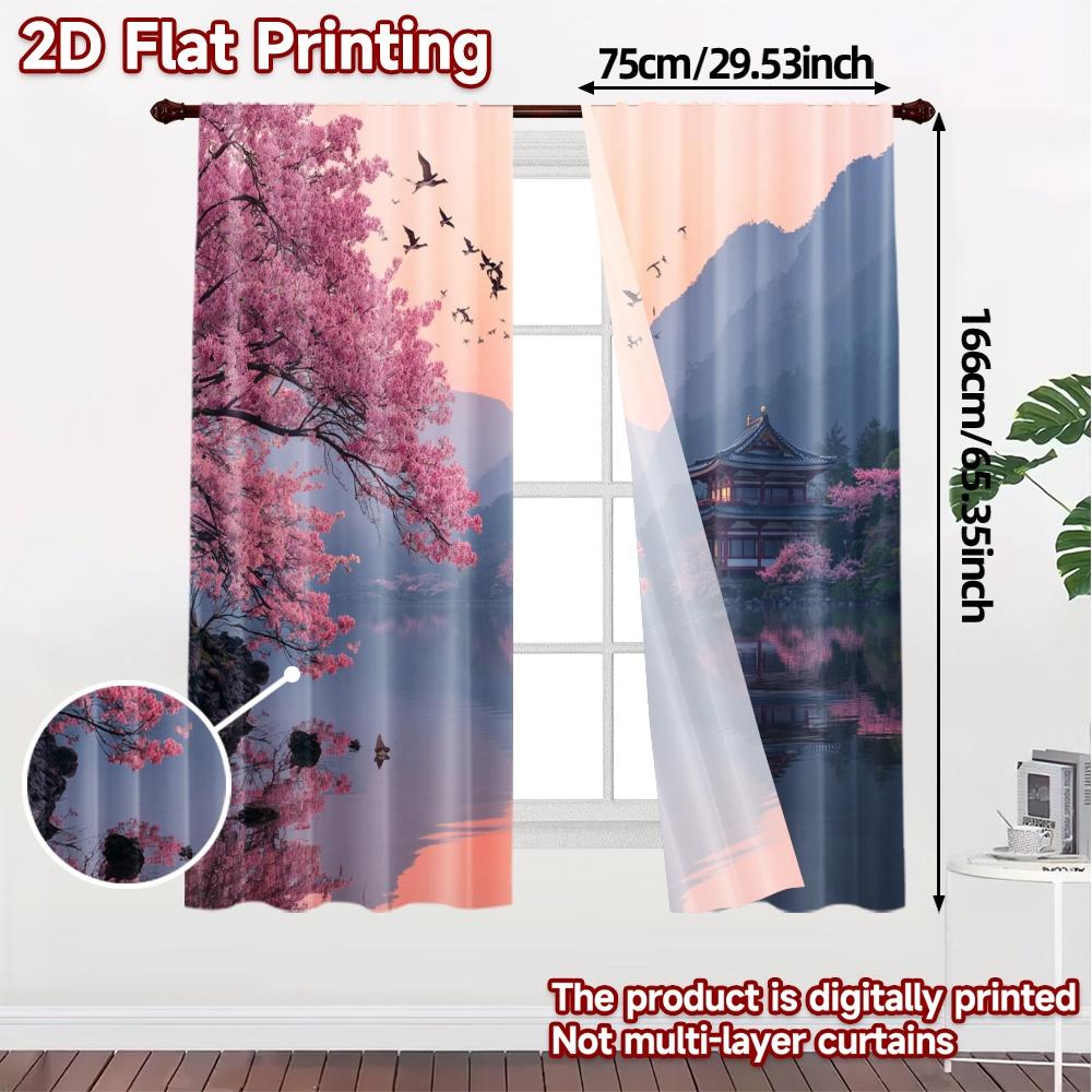 2pcs, 2D FLAT PRINTING Curtains (Without Rod) SereneSpring Popular Print Curtains Fabric Curtains Holiday for Living Room,