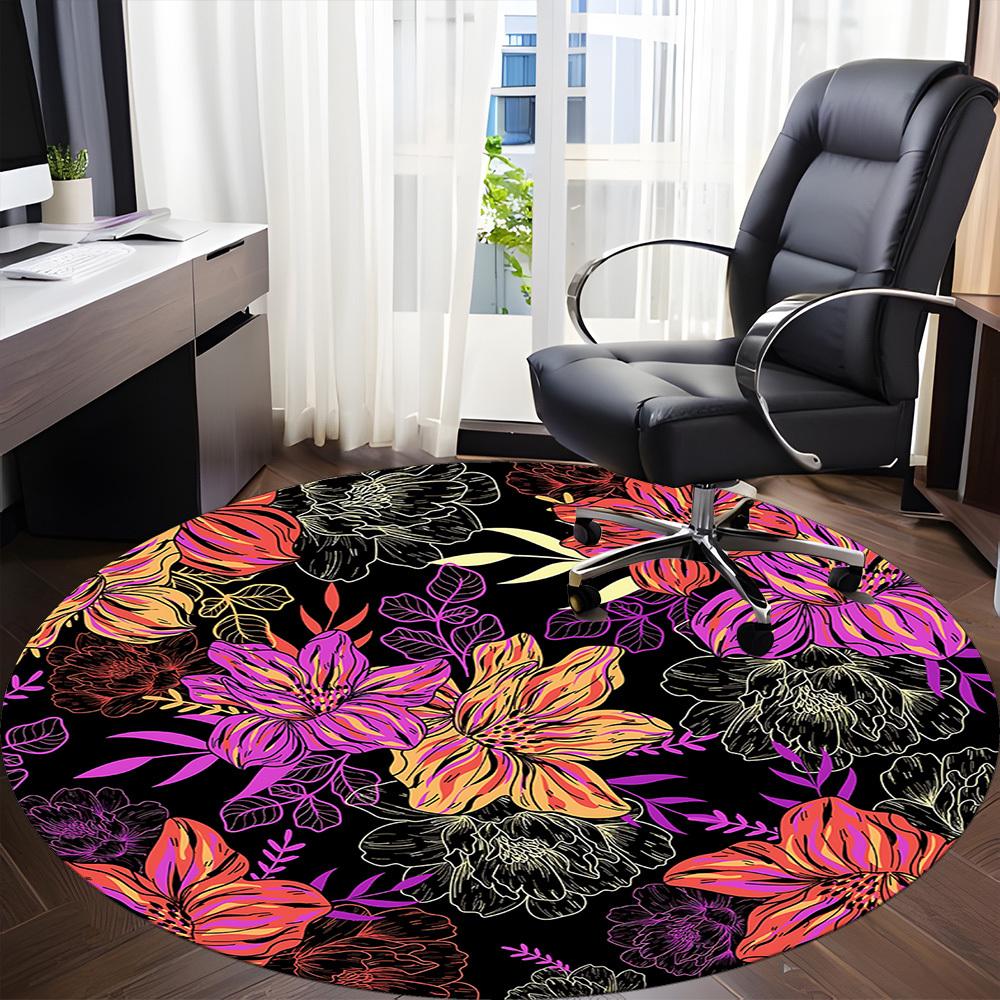 1pc Floral Pattern Carpet, Round Non Slip Durable Large Size Office Carpet, Suitable for Office