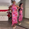 Women's Dress Summer Temperament Sweet Hanging Neck Sleeveless Printed Slim Mid-length Dresses