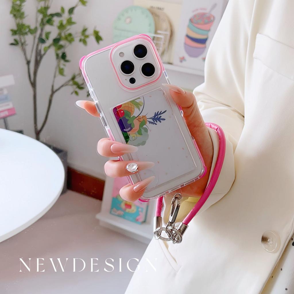 Applicable To Apple 16promax Transparent Card Case IPhone 15 Bracelet Four Corner Anti Fall Card Bag Protection Case