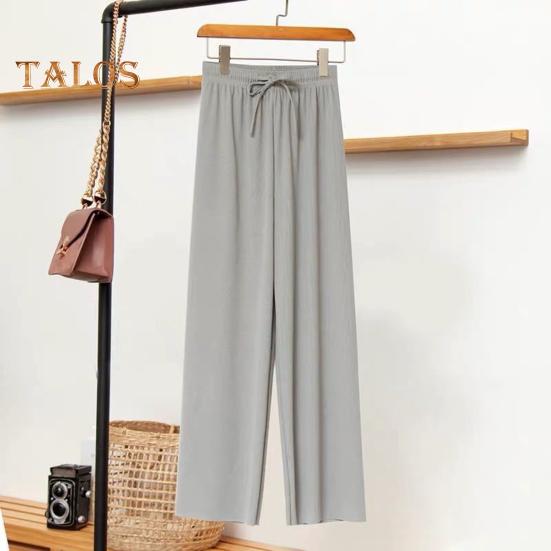 Damenhose, elastisch, hohe Taille, verstellbarer Kordelzug, legere Hose, einfarbig, lockere Passform, weites Bein, Sommerhose, dünne lange Hose