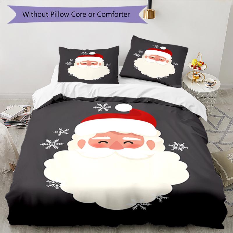 3pcs Christmas Santa Claus Bedding Set Duvet Cover Closure Includes 1 Duvet Cover & 2 Pillowcases, Soft and Comfortable for All Seasons.