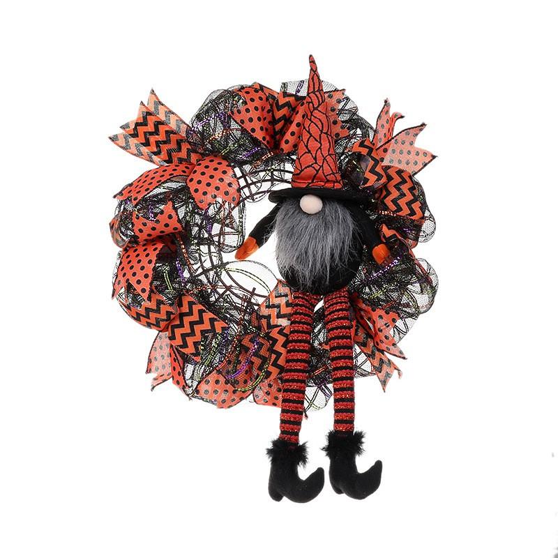 Halloween Door Wreath Decor With Long-Legged Figure Ghost Theme Party Hanging Ornament Front