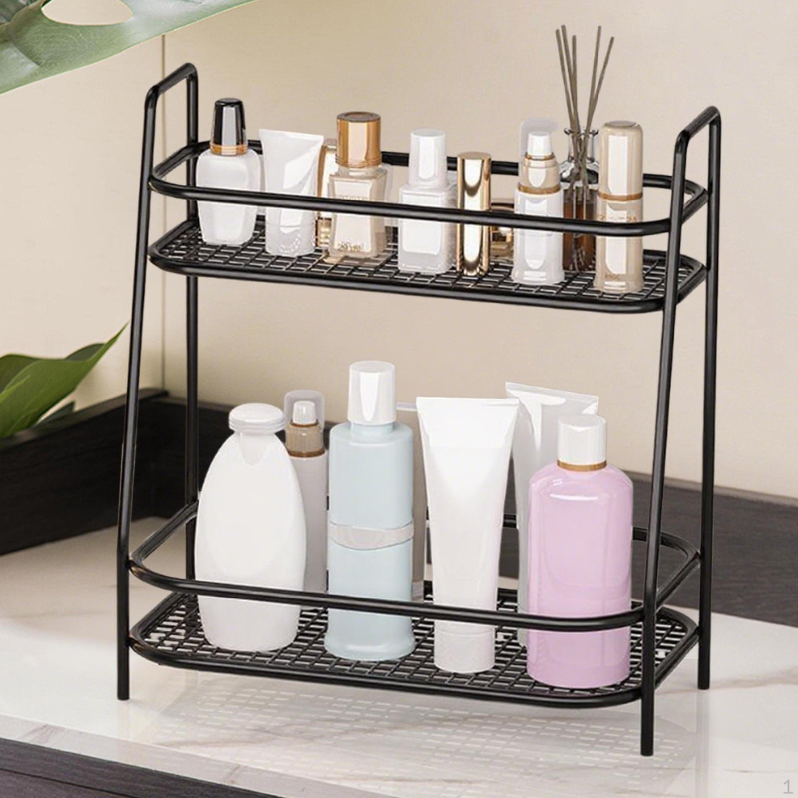 

Двухуровневый органайзер для ванной комнаты для столешницы и хранения косметики чёрный