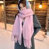 Winter Scarf For Women Cashmere Warm Solid Pink Pashmina Blanket Wraps Female Thick Soft Bufanda Big Tassel Shawl Long Echarpe