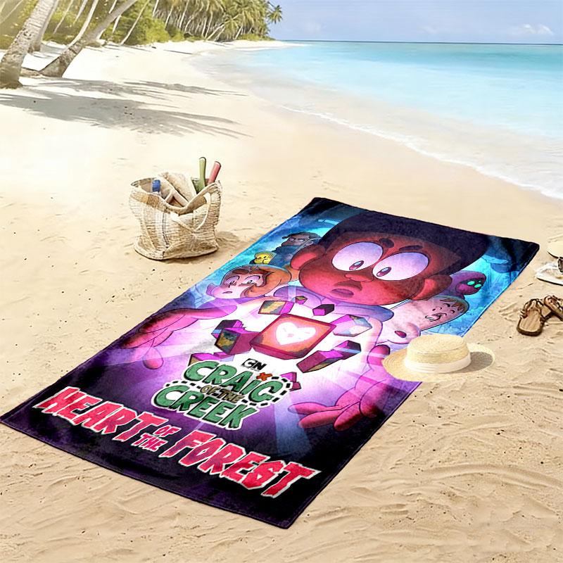 Creek Tales Print Beach Towel, Large Soft Quick Dry Towel for Beach Camping Swimming